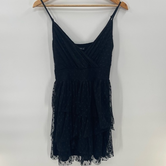 Abercrombie & Fitch Y2K Black Tule Layered smocked Back Dress Size Small - Picture 1 of 10